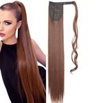 34 Inches Light Brown Synthetic Straight Ponytail Extension Photo 1