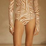 Aur Ocea Notae Panelled Long Sleeve One Piece Swimsuit Tan Size 10 Photo 1