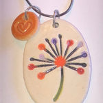 Cheryl Stevens Studio Floral Ceramic Pendant Necklace with Heart Charm Orange Photo 0