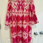 Soft Surroundings Embroidered Tunic Dress Pink White Ikat Print L Photo 0