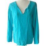 Talbots 100% Irish Linen Blue Top Women's Size M Breathable Travel Coastal Lux Photo 0