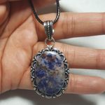 Gorgeous Sodalite natural gemstone 925 Sterling silver Pendant whit 18" in long Leather cord Photo 0