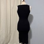 Magaschoni  Black Ribbed V Neck Sleeveless Midi Sweater Dress With High Slit Sz S Photo 4