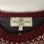 Next Womens Size L Wool Blend Fair Isle Red Cream Knit Sweater Dress Long Sleeve Photo 5