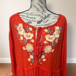 Free People  M Red Embroidered Tiered Gauzy Mini Dress Floral Boho Peasant Flowy Photo 3