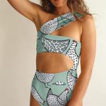 Averie One Shoulder One Piece Swimsuit M Chicken Print Cutout Green Size M Photo 0