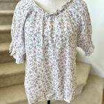 Jennifer Grace White Eyelet Purple Floral Print Puff Sleeve Milkmaid Blouse Size M Photo 0