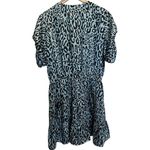 Rebecca Minkoff  Aston Puff-Sleeve Tiered Blouson Mini Dress Blue Leopard Large Photo 3