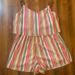Versona  Romper NWOT Large Multi Color Vertical Stripe Shorts Adjust. straps Photo 0