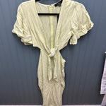 Lulus  Pale Yellow Cutout Tie Front Midi Dress Puff Sleeve XS Photo 0