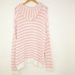 Eddie Bauer NWOT cotton blend knit hoodie, pink & white stripes, Large Photo 4
