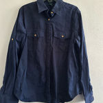Ralph Lauren Lauren  blue with gold buttons bottom up shirt size women medium-‎ Photo 0