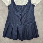 iEFiEL Blue White Short Sleeve Button Down Uniform 3 in 1 Top Medium Photo 3