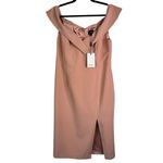 Bardot NWT  Bella Midi Off Shoulder Dress‎ Musk Pink Slit Wedding US 10 Large Photo 2