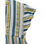 Bindu Striped Metallic Cotton Tiered Mini Dress Blue Gold White Boho L Flutter‎ Size L Photo 3