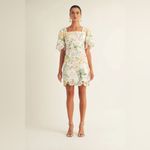 Arose Studio Deanna Short Sleeve Square Neck Spring Floral Mini Dress Small NWOT White Photo 1