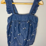 Harper Heritage  Denim Ruffled Tank Top with Floral Embroidery | M Photo 0
