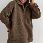 Aerie Oversized Sherpa Pullover Loungewear Cozy Olive Green Size Small Photo 0