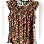Adrianna Papell Women Small Floral Round Neckline Keyhole Button Flutter Sleeve Photo 0
