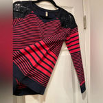 Bare Denim Crew Neck Lace Shoulder Pink Navy Stripe Long Sleeve Shirt Size M Size M Photo 4