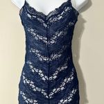 Cinnamon Navy Blue Lace Camisole Tank Top Sheer V Neck Spaghetti Strap Size S Photo 0