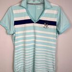 Nike Golf Womens Top Medium US Open Championship Shirt Short Sleeve Striped Blue Photo 0