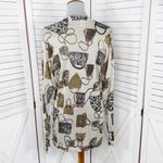 XXist‎ Shimmer Purses Print Button Up Cardigan Sweater Gold Tan Multi Large Photo 4