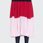 Akris Punto  Colorblock Plissé Pleated Midi Skirt Red Pink Size 10 FLAW Photo 9