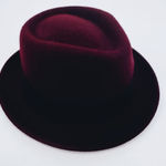 Burgundy Wool Felt Fedora Hat Wide Brim Classic Grosgrain Ribbon Purple Photo 0