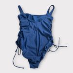 Time and Tru One Piece Swimsuit Womens XL Blue Side Ties Ruched Med Coverage NWT Photo 1