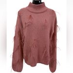 Rachel Parcell  Ostrich Feather Trimmed Mock Neck Sweater Size XS Pink Photo 5