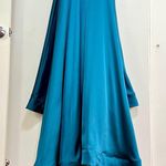 La Femme  28571 Deep V Faux Wrap Neck Lace-Up Back Satin Dress Photo 7
