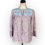 Shoshanna Solado Blouse Women's XS Pink Blue Floral 3/4 Sleeves Split V-Neck Photo 2