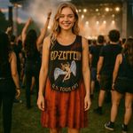 Lauren Moshi Led Zeppelin US Tour 1975 Rhinestoned Maxi Dress Grunge Band XL Photo 1