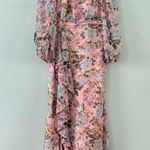 Eliza J NWT Blush Pink Floral Print Chiffon Cascade Long Sleeve Maxi Dress Photo 3