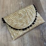 SHIRALEAH | Straw Clutch Black Pom Pom Trim, Woven Raffia Summer Beach Purse Tan Photo 0