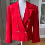Vintage 80s 90s Evan Picone Red Cropped Double Breasted Blazer Jacket Small Photo 0