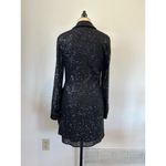 Parker sequin black mini cocktail dress size 0 collar long sheer sleeve tie fron Photo 2