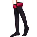 Black Thigh High Nylon Stockings with Red Stripes – Retro Athletic Look Photo 6