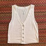 American Eagle  SOFT & SEXY WHITE RIBBED SNAP BUTTON V NECK TANK Photo 0
