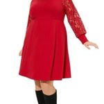 Torrid NWT Red At The Knee Jersey Lace Sleeve Mock Neck Skater Dress Size 1X Photo 1