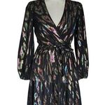Julia Jordan Metallic Faux Wrap Belted Mini dress Tiered Surplice Neckline Photo 0
