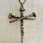 Gold tone Nail Cross pendant Necklace Photo 0