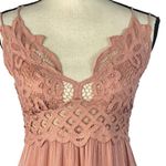 Free People One X-Small Adella Slip Mini Dress Rose Crochet Lace Flowy Smocked Photo 3