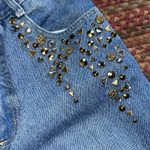 American Vintage VINTAGE GOLD STUDDED JEWELED BEDAZZLED DETAIL HIGH RISE SLIM JEANS Photo 4