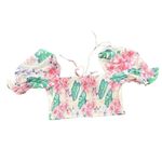 Apeach Tropical Peasant Puff Sleeve Stretchy Crop Top Summer Boho Medium Pink Photo 6