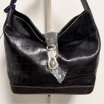 Dooney & Bourke Dooney Bourke Black Brown Leather Croc Embossed Lobster Clasp Hobo Makeup Bag Photo 2