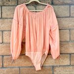 Free People Sundown Balloon Sleeve Bodysuit NWT S Peach Pink Orange Long Sleeve Photo 2