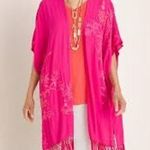 Chico's Women's  Kimono OS Pink Floral Embroidered Fringe fits up to 3x Photo 1