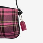 Coach Pink Plaid Tartan Wristlet Black Trim Fabric Zip Pouch Fob Leatherware Photo 5
